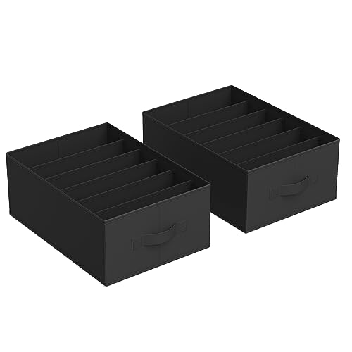 SONGMICS Kleiderschrank-Organizer 2er Set, Aufbewahrungsbox 6 Fächer, Schubladen-Ordnungssystem, Ordnungsboxen faltbar, 42 x 30 x 17 cm, für Hosen, Kleidung, klassikschwarz RUS009B02 von SONGMICS