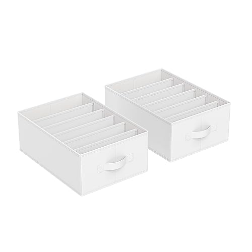 SONGMICS Kleiderschrank-Organizer 2er Set, Aufbewahrungsbox 6 Fächer, Schubladen-Ordnungssystem, Ordnungsboxen faltbar, 42 x 30 x 17 cm, für Hosen, Kleidung, klassikweiß RUS009W02 von SONGMICS