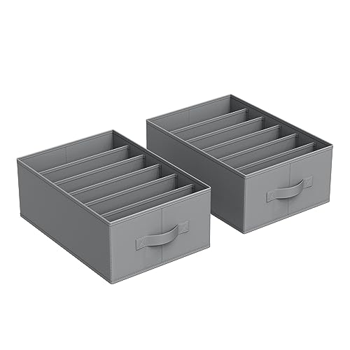 SONGMICS Kleiderschrank-Organizer 2er Set, Schubladen-Ordnungssystem 6 Fächer, Ordnungsboxen kleiderschrank faltbar, 42 x 30 x 17 cm, für Hosen, Kleidung, taubengrau RUS009G02 von SONGMICS