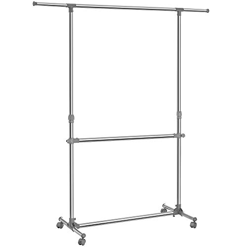 SONGMICS Kleiderständer Garderobenständer mit Rollen Höhenverstellbar von 113 bis 198 cm, Edelstahl plattierte Rohre, LLR401 von SONGMICS