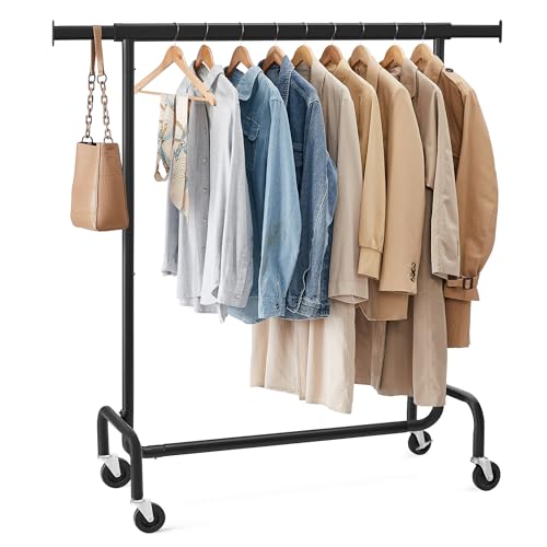 SONGMICS Kleiderständer auf Rollen, Garderobenständer, hochbelastbar, ausziehbare Kleiderstange, bis 130 kg belastbar, 45 x (110-150) x 162,9 cm, aus Metall, verchromt, mattschwarz HSR011B01 SONGMICS Kleiderständer auf Rollen, Garderobenständer, hochbelastbar, ausziehbare Kleiderstange, bis 130 kg belastbar, 45 x (110-150) x 162,9 cm, aus Metall, verchromt, mattschwarz HSR011B01 von SONGMICS