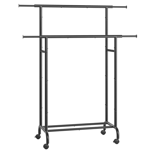 SONGMICS Kleiderständer auf Rollen, doppelte Stangen, ausziehbare Kleiderstangen, Garderobenständer aus Stahlrohren, bis 80 kg belastbar, 83-120 cm breit, tintenschwarz HSR133B01 SONGMICS Kleiderständer auf Rollen, doppelte Stangen, ausziehbare Kleiderstangen, Garderobenständer aus Stahlrohren, bis 80 kg belastbar, 83-120 cm breit, tintenschwarz HSR133B01 von SONGMICS