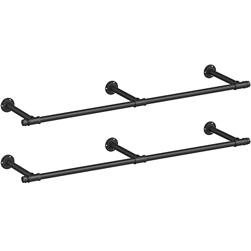 SONGMICS Kleiderstange für die Wand, Kleiderständer Wandmontage, Industrial, 2er Set, platzsparend, 30,4 x 170 x 7 cm, 68 kg Belastbarkeit, einfache Montage, für kleine Zimmer, schwarz HSR104B02 von SONGMICS