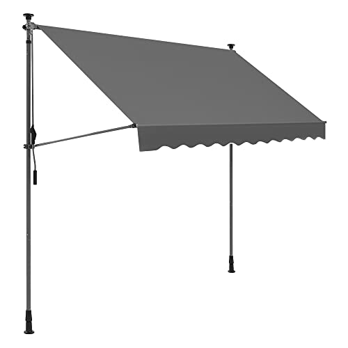 SONGMICS Klemmmarkise, 250 x 130 cm, Balkonmarkise, höhenverstellbar, mit Handkurbel, Sonnenschutz, für Balkon, Terrasse, Garten, anthrazit GSA253G02 von SONGMICS