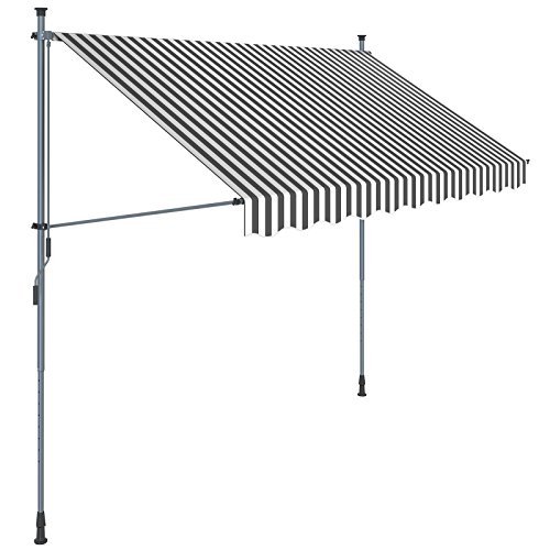 SONGMICS Klemmmarkise, 300 cm, Balkonmarkise, Sonnenschutz, Markise mit Gestell, Verstellbare Höhe 2-3 m, Grau-Weiß gestreift GSA313GW von SONGMICS