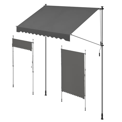 SONGMICS Klemmmarkise, Balkonmarkise, höhenverstellbar, mit Handkurbel, Sonnenschutz, für Balkon, Terrasse, Garten, 250 x 120 cm, anthrazit GSA252G02 von SONGMICS