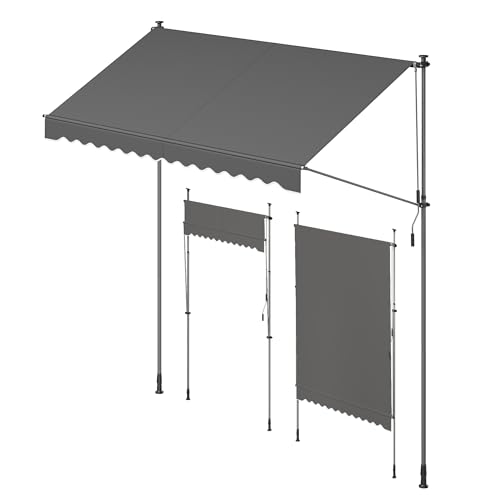 SONGMICS Klemmmarkise, Balkonmarkise, höhenverstellbar, mit Handkurbel, Sonnenschutz, für Balkon, Terrasse, Garten, 300 x 120 cm, anthrazit GSA302G02 von SONGMICS