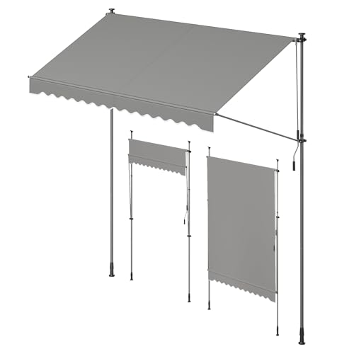 SONGMICS Klemmmarkise, Balkonmarkise, höhenverstellbar, mit Handkurbel, Sonnenschutz, für Balkon, Terrasse, Garten, 300 x 120 cm, grau GSA302G01 von SONGMICS