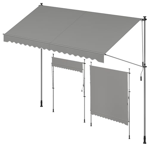 SONGMICS Klemmmarkise, Balkonmarkise, höhenverstellbar, mit Handkurbel, Sonnenschutz, für Balkon, Terrasse, Garten, 350 x 120 cm, grau GSA352G01 von SONGMICS