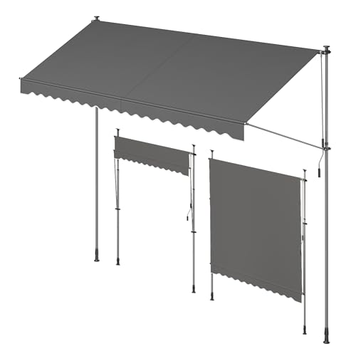 SONGMICS Klemmmarkise, Balkonmarkise, höhenverstellbar, mit Handkurbel, Sonnenschutz, für Balkon, Terrasse, Garten, 400 x 120 cm, anthrazit GSA402G02 von SONGMICS