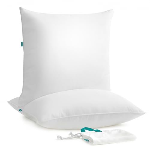 SONGMICS Kopfkissen 80 x 80 cm, 2er Set, Füllung 1500 g, Stoffoberfläche aus weichem, gebürstetem Polyester, Kissen, maschinenwaschbar bei 60°, mit Aufbewahrungstasche, wolkenweiß TBP002W02 von SONGMICS