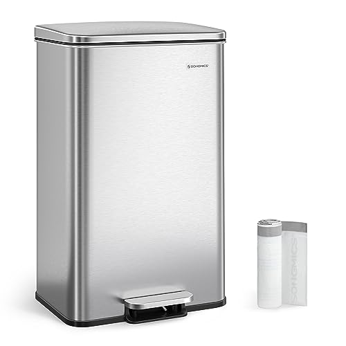 SONGMICS Küchenabfalleimer, 40 l, großer Abfalleimer mit Deckel, Edelstahl, Soft-Close, 15 Müllbeutel enthalten, Silber ULTB540E40 SONGMICS Küchenabfalleimer, 40 l, großer Abfalleimer mit Deckel, Edelstahl, Soft-Close, 15 Müllbeutel enthalten, Silber ULTB540E40 von SONGMICS