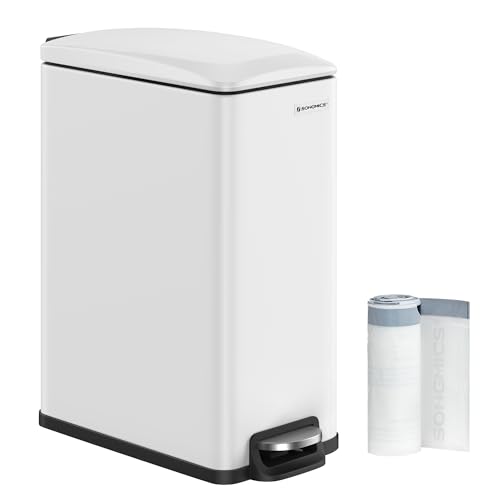 SONGMICS Mülleimer Küche, 48 Liter, schmal, Abfalleimer, Tretmülleimer für enge Räume, Küchenmülleimer mit Softclose-Deckel und Inneneimer, Stahl, 15 Müllbeutel inklusive, weiß LTB510W4802 SONGMICS Mülleimer Küche, 48 Liter, schmal, Abfalleimer, Tretmülleimer für enge Räume, Küchenmülleimer mit Softclose-Deckel und Inneneimer, Stahl, 15 Müllbeutel inklusive, weiß LTB510W4802 von SONGMICS