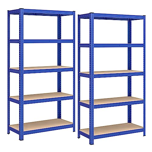 SONGMICS Schwerlastregal, 2er Set, Kellerregal, Lagerregal, 40 x 90 x 180 cm, Regal mit Stahlgestell, jeweils bis 875 kg belastbar, 5 verstellbare Ablagen, blau GLR040Q02 von SONGMICS