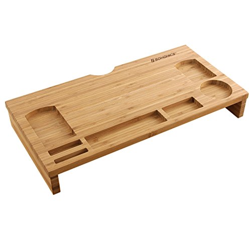 SONGMICS Monitorständer aus Bambus, PC-Ständer, Bildschirmerhöhung, für Computer, Laptop, Schreibtisch-Organizer, 60 x 30,2 x 8,5 cm, Natur LLD201 von SONGMICS