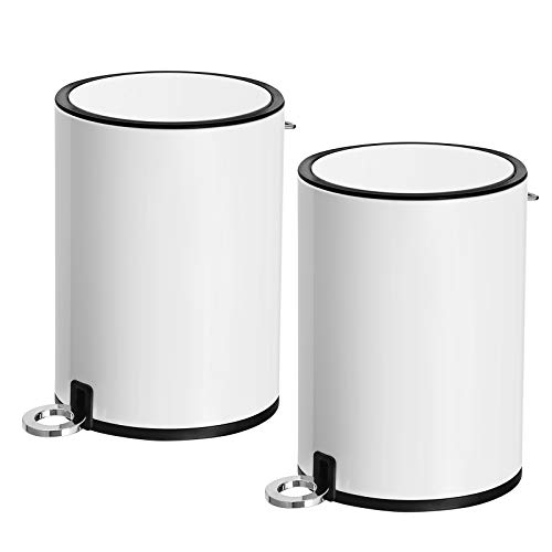 SONGMICS Mülleimer, 2er Set, Kosmetikeimer, aus Stahl, 3 Liter, Abfalleimer mit ABS-Deckel und Inneneimer, Badezimmer, Softclose, weiß LTB11WT02 von SONGMICS