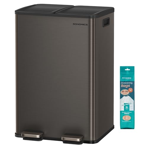 SONGMICS Mülleimer Küche, 2 x 30 Liter, 2 Fächer, Abfalleimer, Tretmülleimer, Küchenmülleimer mit Softclose-Deckel und Inneneimer, Edelstahl, inklusive 15 Müllbeutel, schiefergrau LTB741G01 SONGMICS Mülleimer Küche, 2 x 30 Liter, 2 Fächer, Abfalleimer, Tretmülleimer, Küchenmülleimer mit Softclose-Deckel und Inneneimer, Edelstahl, inklusive 15 Müllbeutel, schiefergrau LTB741G01 von SONGMICS