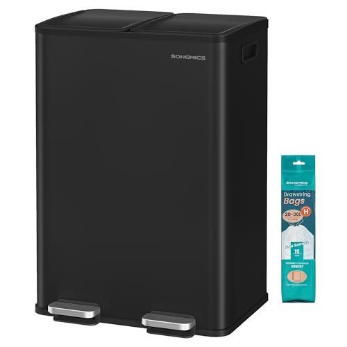 SONGMICS Mülleimer Küche, 2 x 30 Liter, 2 Fächer, Abfalleimer, Tretmülleimer, Küchenmülleimer mit Softclose-Deckel und Inneneimer, Stahl, inklusive 15 Müllbeutel, tintenschwarz LTB741B02 SONGMICS Mülleimer Küche, 2 x 30 Liter, 2 Fächer, Abfalleimer, Tretmülleimer, Küchenmülleimer mit Softclose-Deckel und Inneneimer, Stahl, inklusive 15 Müllbeutel, tintenschwarz LTB741B02 von SONGMICS