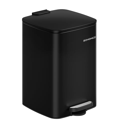 SONGMICS Mülleimer Küche, 20 Liter Abfalleimer, Tretmülleimer, Stahl, mit Inneneimer, Softclose, Offenhaltefunktion, tintenschwarz LTB592B02 von SONGMICS