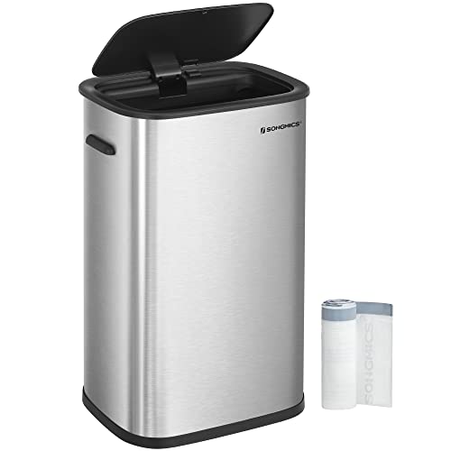 ‎SONGMICS Mülleimer Küche 50 Liter, Abfalleimer mit Sensor, automatisch, berührungslos, mit Softclose-Deckel, Klemmring für Müllsäcke, aus Edelstahl, 15 Müllbeutel inklusive, silbern LTB610E50 von SONGMICS