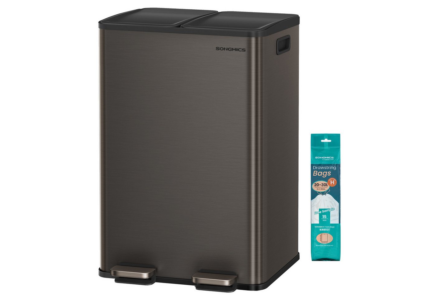 SONGMICS Mülleimer Mülltrennsystem, Mülleimer Küche, 2 x 30 Liter, 2 Fächer, Abfalleimer, Softclose SONGMICS Mülleimer Mülltrennsystem, Mülleimer Küche, 2 x 30 Liter, 2 Fächer, Abfalleimer, Softclose von SONGMICS