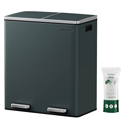 SONGMICS Mülleimer, 2 x 30 Liter, 2 Fächer, Mülltrennsystem, Treteimer, Abfalleimer Küche, 15 Müllsäcke, Metall, Inneneimer aus Kunststoff, Klappdeckel, Softclose, luftdicht, grüngrau LTB60GS SONGMICS Mülleimer, 2 x 30 Liter, 2 Fächer, Mülltrennsystem, Treteimer, Abfalleimer Küche, 15 Müllsäcke, Metall, Inneneimer aus Kunststoff, Klappdeckel, Softclose, luftdicht, grüngrau LTB60GS von SONGMICS