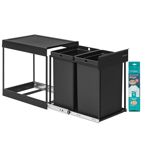 SONGMICS Mülleimer küche, Mülltrennsystem für Unterschrank, 2 x 20 L, Abfalleimer 2 Fächer, ausziehbar, Stahlrahmen, ABS-Deckel, tintenschwarz LTB951B01 SONGMICS Mülleimer küche, Mülltrennsystem für Unterschrank, 2 x 20 L, Abfalleimer 2 Fächer, ausziehbar, Stahlrahmen, ABS-Deckel, tintenschwarz LTB951B01 von SONGMICS
