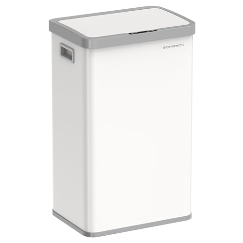 SONGMICS Mülleimer mit Bewegungssensor, Abfalleimer Küche 68 L, automatisch, Softclose-Deckel, Offenhaltefunktion, Stahl, 15 Müllbeutel inklusive, wolkenweiß LTB630W68 von SONGMICS