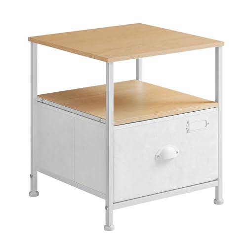 SONGMICS Nachttisch, Nachtkommode, Beistelltisch, zur Aufbewahrung, mit Schublade, 2 Ablagen, modern, für Wohnzimmer, Schlafzimmer, eichenbeige-wolkenweiß LVT002W57 von SONGMICS