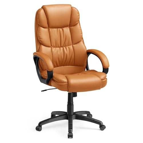 SONGMICS Bürostuhl, Gaming Stuhl, Schreibtischstuhl, Chefsessel, ergonomisch, drehbar und höhenverstellbar, mit Rollen, karamellbraun OBG024K01, 53 x 51 x (112-122) cm von SONGMICS