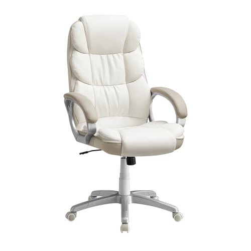 SONGMICS Bürostuhl, Gaming Stuhl, Schreibtischstuhl, Chefsessel, ergonomisch, drehbar und höhenverstellbar, mit Rollen, cremeweiß OBG024W01 von SONGMICS