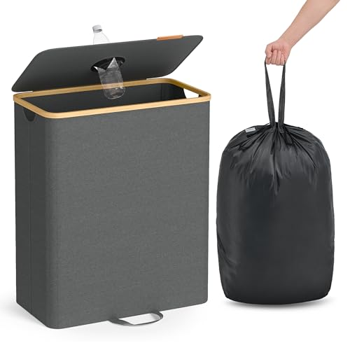 SONGMICS Pfandflaschen-Sammelbehälter, 135 L Pfandflaschen-Behälter, Flaschensammler Leergut, Recycling-Behälter, mit Loch, Deckel, Innensack mit Griffen, Küche, schiefergrau-naturbeige RRB513G01 SONGMICS Pfandflaschen-Sammelbehälter, 135 L Pfandflaschen-Behälter, Flaschensammler Leergut, Recycling-Behälter, mit Loch, Deckel, Innensack mit Griffen, Küche, schiefergrau-naturbeige RRB513G01 von SONGMICS