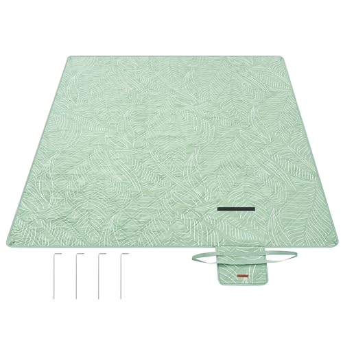 SONGMICS Picknickdecke, 200 x 200 cm, mit 4 Erdankern, groß, Campingdecke, für Park, Garten, Strand, wasserdicht, maschinenwaschbar, faltbar, mintgrün mit tropischem Farn GCM010C02 von SONGMICS