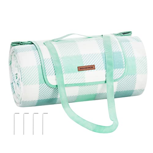 SONGMICS Picknickdecke, 300 x 200 cm, mit 4 Erdankern, groß, Campingdecke, für Park, Garten, Strand, wasserdicht, faltbar, grün-weiß GCM012W03 SONGMICS Picknickdecke, 300 x 200 cm, mit 4 Erdankern, groß, Campingdecke, für Park, Garten, Strand, wasserdicht, faltbar, grün-weiß GCM012W03 von SONGMICS