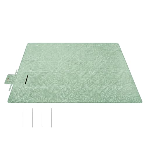 SONGMICS Picknickdecke, 300 x 200 cm, mit 4 Erdankern, groß, Campingdecke, für Park, Garten, Strand, wasserdicht, maschinenwaschbar, faltbar, mintgrün mit tropischem Farn GCM310C03 von SONGMICS