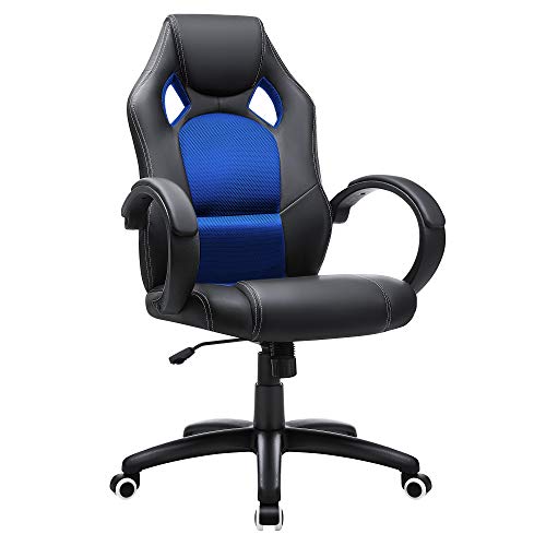 SONGMICS Racing Bürostuhl Gaming Stuhl Chefsessel Drehstuhl PU, schwarz-blau, OBG56L, 76.56632 von SONGMICS