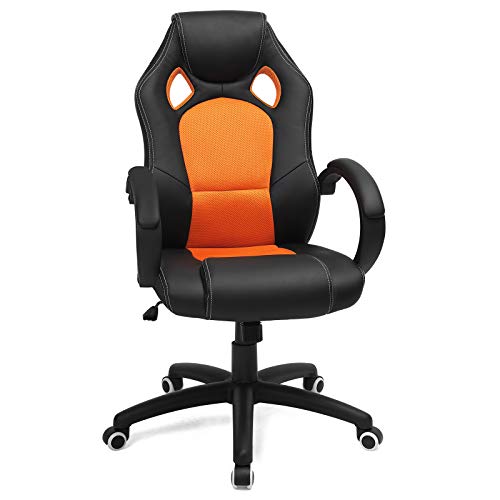 SONGMICS Racing Stuhl Bürostuhl Gaming Stuhl Chefsessel Drehstuhl PU, schwarz-orange, OBG56BO 70*66.5*（107-117） von SONGMICS