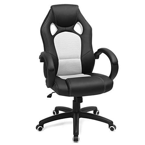 SONGMICS Racing Stuhl Bürostuhl Gaming Stuhl Chefsessel Drehstuhl PU, schwarz-weiß, OBG56BW von SONGMICS