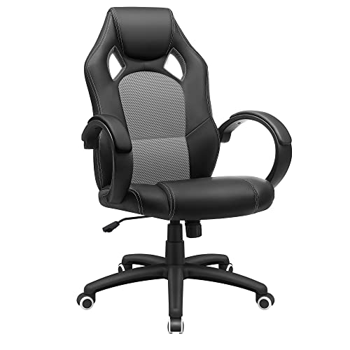 SONGMICS Racing Stuhl Bürostuhl Gaming Stuhl Chefsessel Drehstuhl PU, schwarz-grau, OBG56BG, 70*66.5*（107-117） von SONGMICS