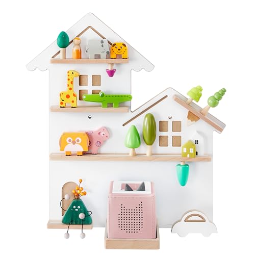 SONGMICS Regal für Toniebox, Wandregal für 35 Figuren, Kinderregal, einfache Montage, Kinderzimmer, Wohnzimmer, wolkenweiß GKR801W10 von SONGMICS