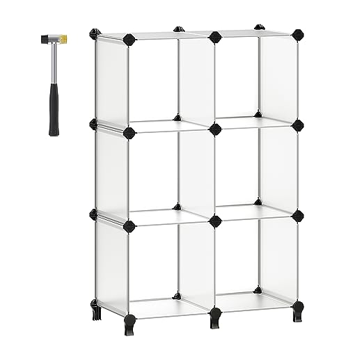 SONGMICS Schuhregal, Regalsystem, Steckregal, Set aus 6 Würfeln, DIY Regal, stapelbar, aus PP-Kunststoff, als Garderobe, für Schlafzimmer, Büro, 31,5 x 64 x 97,2 cm, weiß LPC111S von SONGMICS