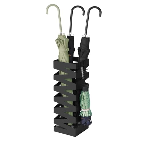 SONGMICS Regenschirmständer aus Metall, Schirmständer, quadratisch, 4 Haken und eine herausnehmbare Wasserauffangschale, 20 x 20 x 49 cm, schwarz LUC017B01 von SONGMICS