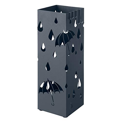 SONGMICS Regenschirmständer aus Metall, Schirmständer, quadratisch, mit Wasserauffangschale und 4 Haken, 15,5 x 15,5 x 49 cm, anthrazit LUC049G01 von SONGMICS