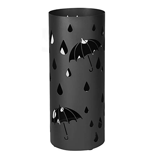 SONGMICS Regenschirmständer aus Metall, runder Schirmständer, Wasserauffangschale herausnehmbar, mit Haken, 49 x Ø 19,5 cm, schwarz LUC23B von SONGMICS