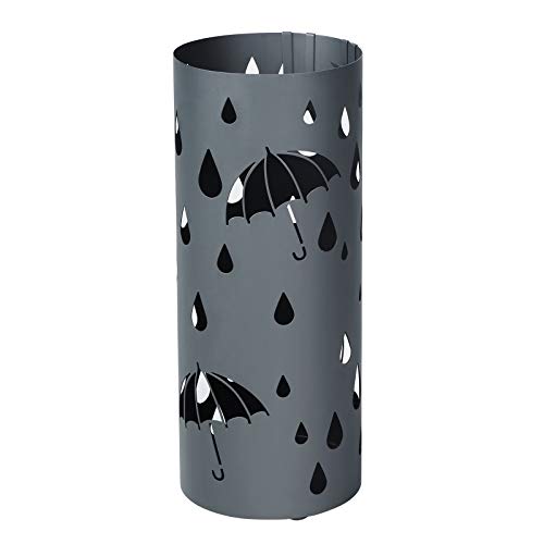 SONGMICS Regenschirmständer aus Metall, runder Schirmständer, mit Wasserauffangschale und Haken, 49 x 19,5 cm (H x Ø), matt-anthrazit LUC23AG von SONGMICS