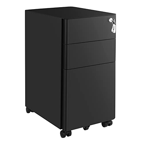 SONGMICS Rollcontainer, Aktenschrank, Büroschrank mit Rollen, Schreibtisch, Unterschrank, abschließbar, Schubladen, Dokumente in DIN-A4-, Legal-, Letter-Format, Hängeregistratur, schwarz OFC030B01 von SONGMICS