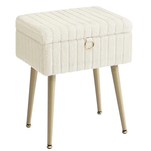 SONGMICS Schminktisch-Stuhl, Hocker mit Stauraum, Schminkhocker, Fußhocker, Metallbeine, gepolstert, verstellbare Füße, Wohnzimmer, Schlafzimmer, Ankleidezimmer, cremeweiß LOM505WZ02 SONGMICS Schminktisch-Stuhl, Hocker mit Stauraum, Schminkhocker, Fußhocker, Metallbeine, gepolstert, verstellbare Füße, Wohnzimmer, Schlafzimmer, Ankleidezimmer, cremeweiß LOM505WZ02 von SONGMICS