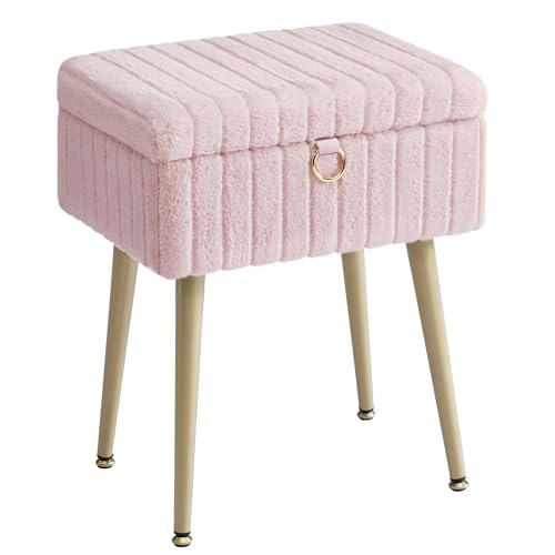 SONGMICS Schminktisch-Stuhl, Hocker mit Stauraum, Schminkhocker, Fußhocker, Metallbeine, gepolstert, verstellbare Füße, Wohnzimmer, Schlafzimmer, Ankleidezimmer, pastellrosa LOM505SZ02 SONGMICS Schminktisch-Stuhl, Hocker mit Stauraum, Schminkhocker, Fußhocker, Metallbeine, gepolstert, verstellbare Füße, Wohnzimmer, Schlafzimmer, Ankleidezimmer, pastellrosa LOM505SZ02 von SONGMICS