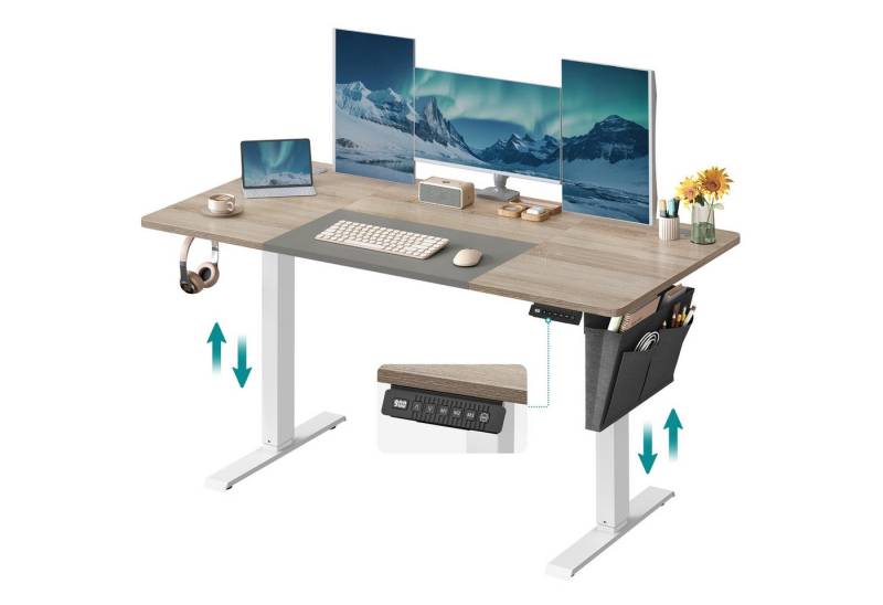 SONGMICS Schreibtisch Höhenverstellbarer elektrisch, USB-A-Anschluss (mit Stoff- Organizer), stufenlos verstellbar, Memory-Funktion mit 4 Höhen, 120/140/160 cm von SONGMICS