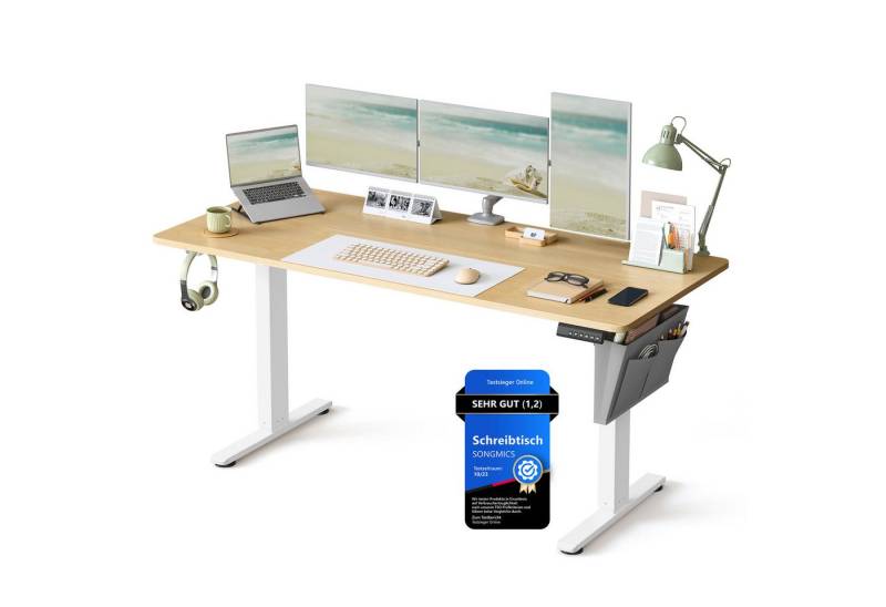 SONGMICS Schreibtisch Höhenverstellbarer elektrisch, 120/140/160/180 cm, Memory-Funktion für 4 Höhen, mit USB-A-Anschluss und Stoff-Organizer von SONGMICS